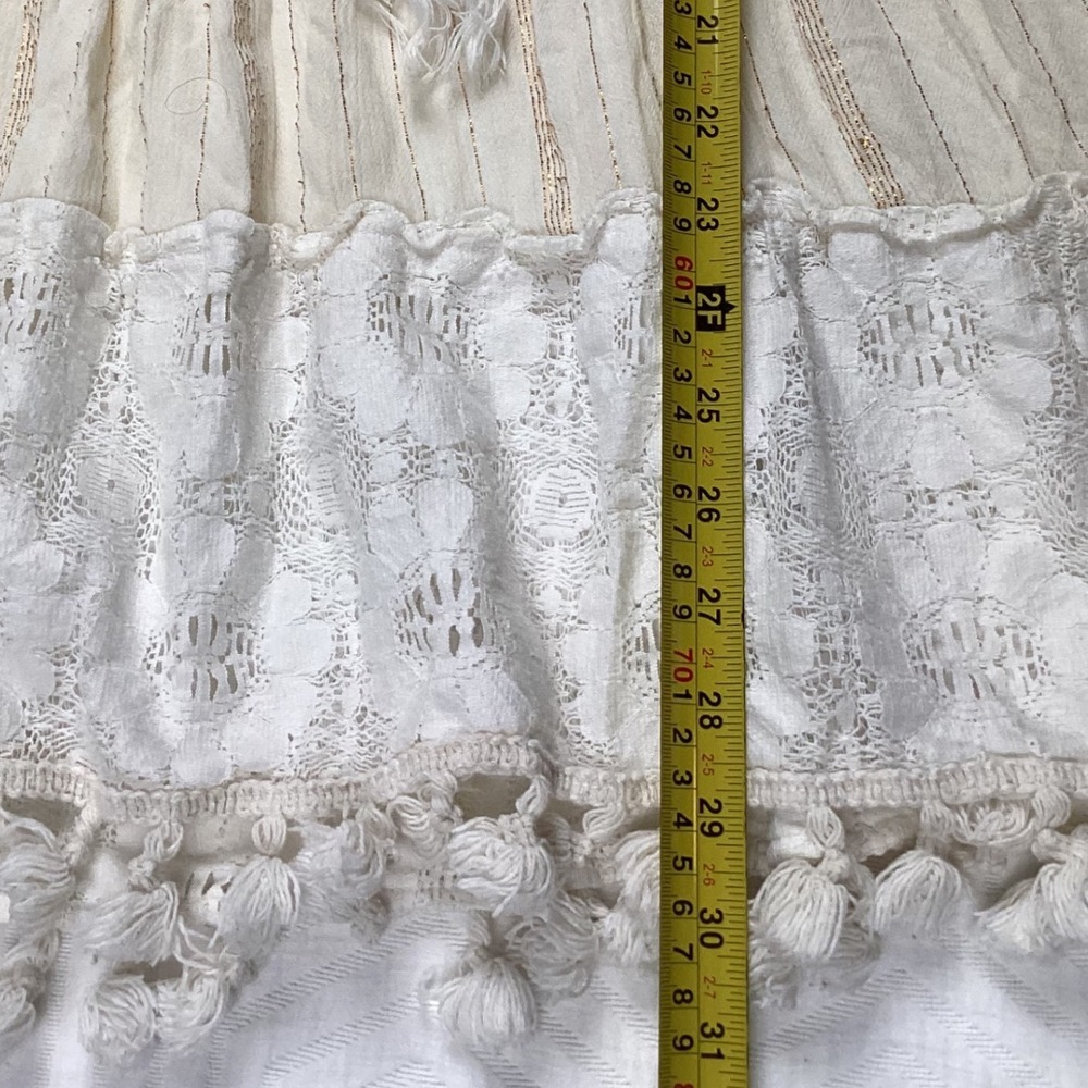 Rise & Blossom Gold Dot Tiered Tassel Pom‎ Pom V-Neck Tunic Dress S/P CH - Picture 8 of 14